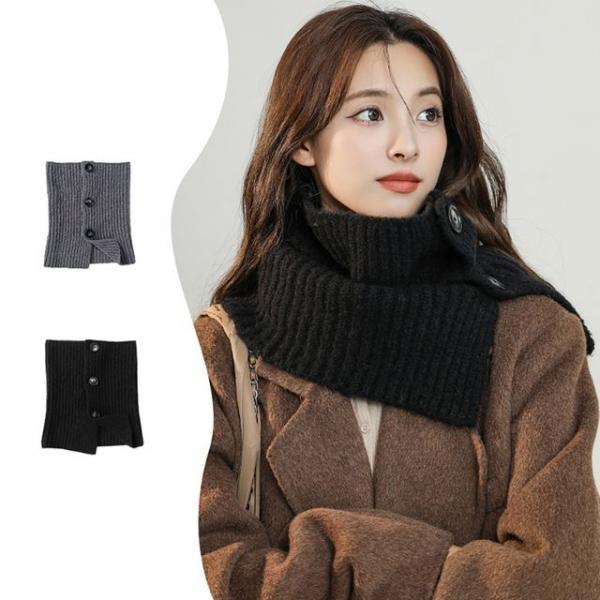 겨울 버튼 넥워머 머플러 골지라인 단추 포인트