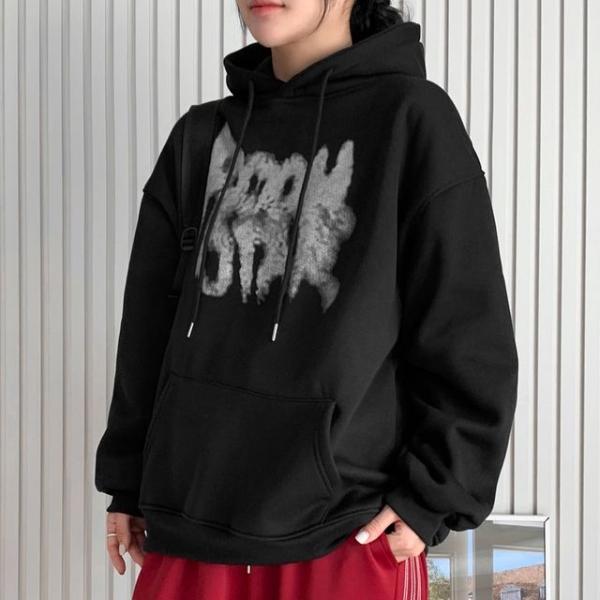 여성 그래피티 포인트 뉴 기모 안감 후드 티셔츠