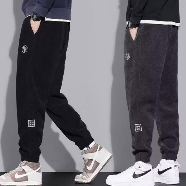 남성 자수 로고 포인트 밴딩 기모 골덴 조거 바지