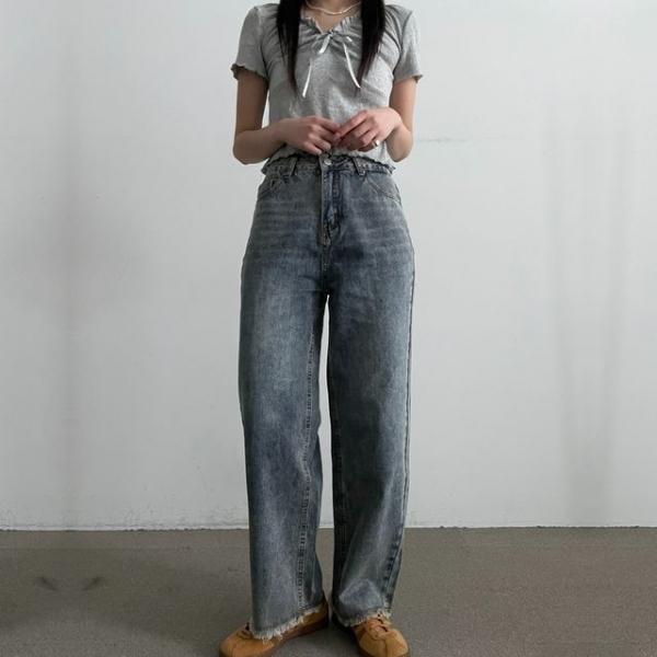 찢청바지 여성 그레이진 롱 팬츠