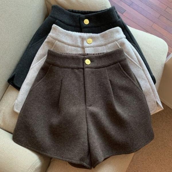 여성 하이웨스트 부드러운모직 뒷밴딩 핀턱 숏 반바지