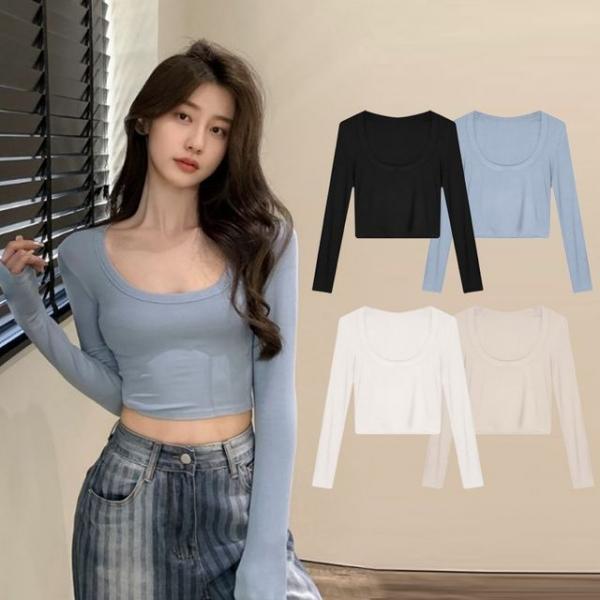 여성 여성티셔츠 기본 클래식 골지 긴팔탑티 소개팅복