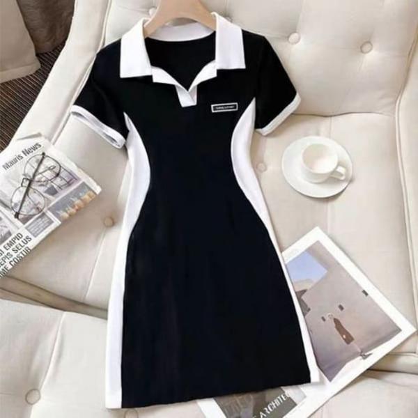배색 여성 카라 원피스 캐주얼 미니 원피스 여름 치마