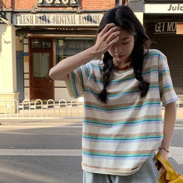 티셔츠 여성 스트라이프 반팔티