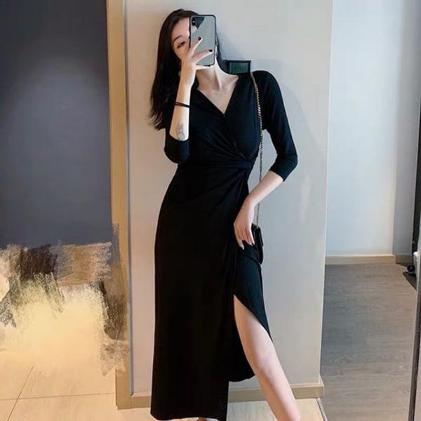 데일리 여성 브이넥 롱원피스