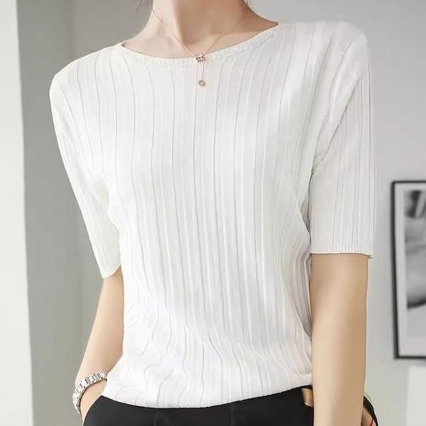 여성 베이직 골지 얇은 반팔 니트