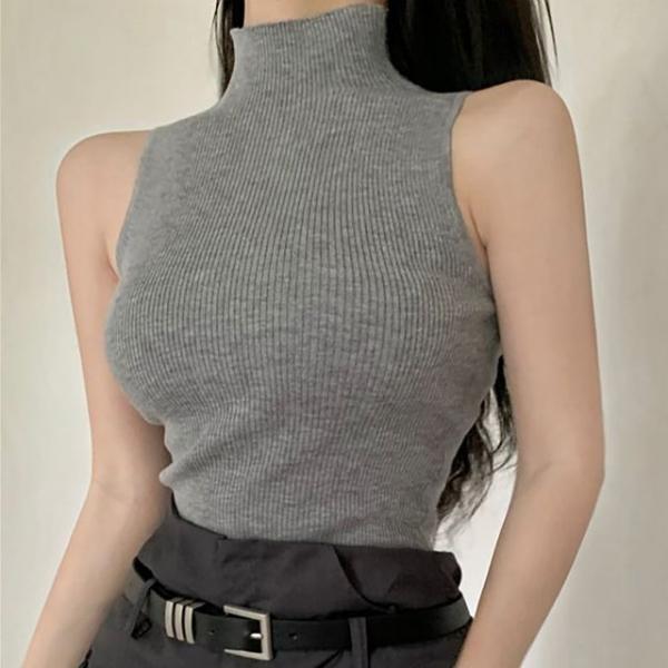 골지 여성 민소매 심플 니트