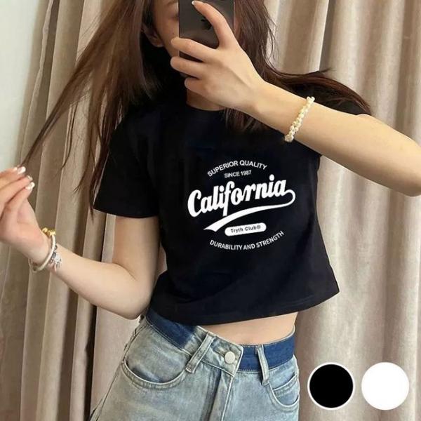 크롭 프린팅 반팔 여성 티셔츠
