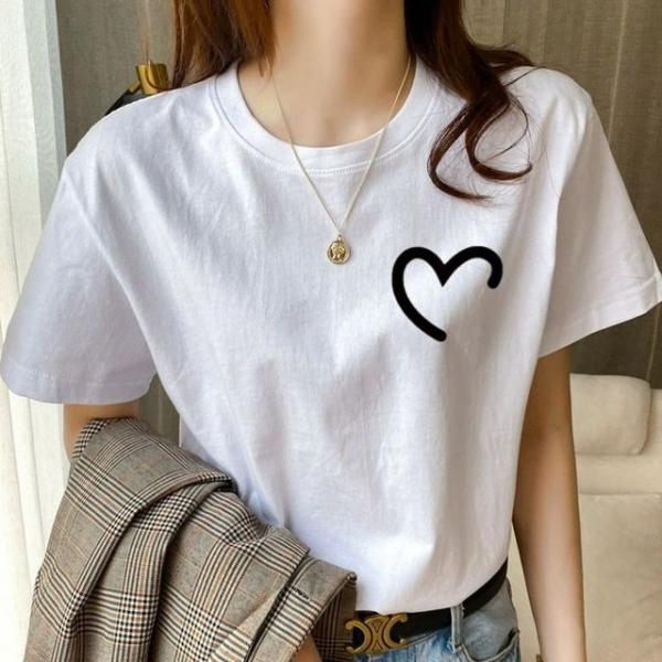 여성 면 라운드티