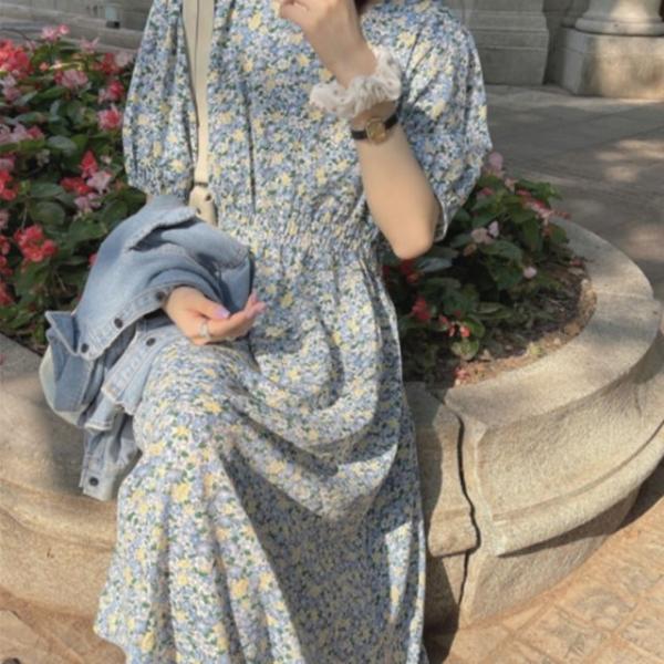 꽃무늬 여리여리 여성 롱 원피스