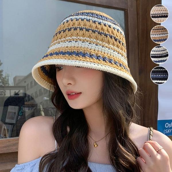 스트라이프 여성 베이직 버킷햇