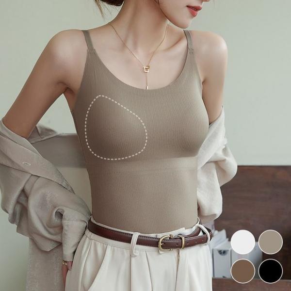 캡 내장형 여성 심리스 나시 티셔츠