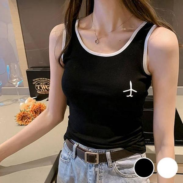 배색 여성 심플 나시 티셔츠