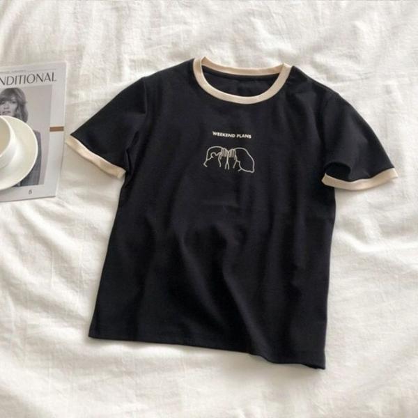 라운드 여름 여성 티셔츠