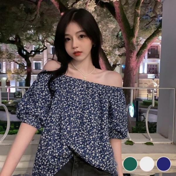 꽃무늬 오프 숄더 여성 블라우스