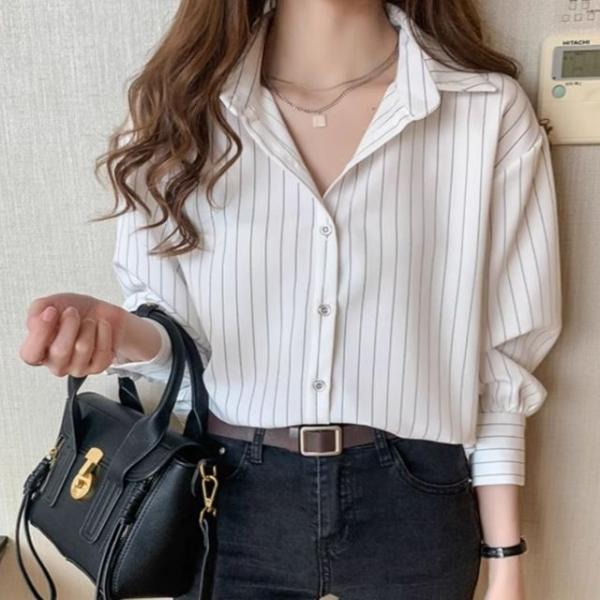 9부 여성 스트라이프 셔츠