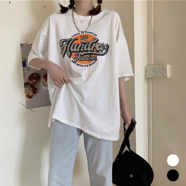 오렌지 라운드 여성 반팔 티셔츠