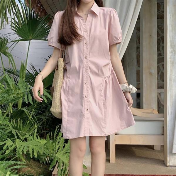 루즈핏 카라 셔츠 여성 셔링 원피스