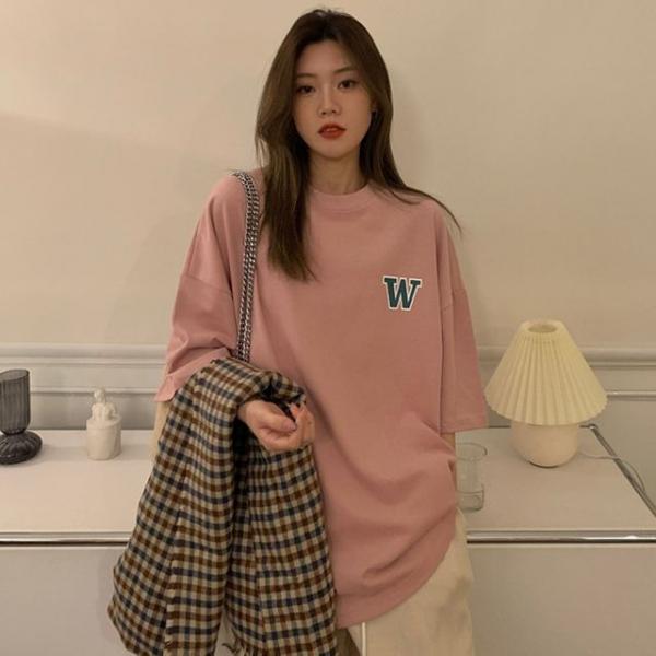 여성 오버핏 데일리 레터링 티셔츠