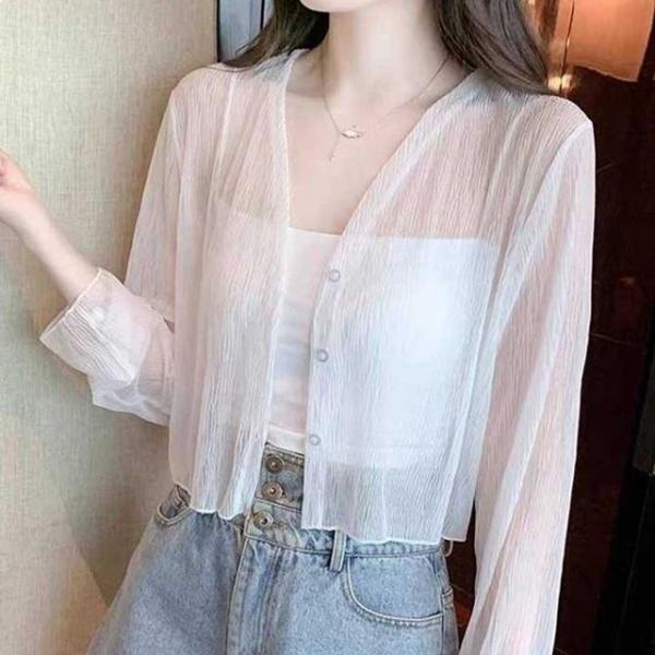 여름 시스루 여성 크롭 가디건