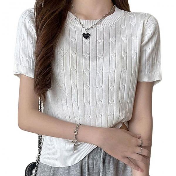 데일리 크롭 꽈배기 니트티 신상 반팔 여성 티셔츠