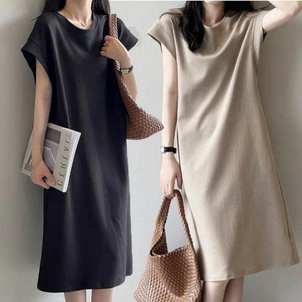 여성 플라잉 슬리브 와이드 우아한분위기 롱원피스