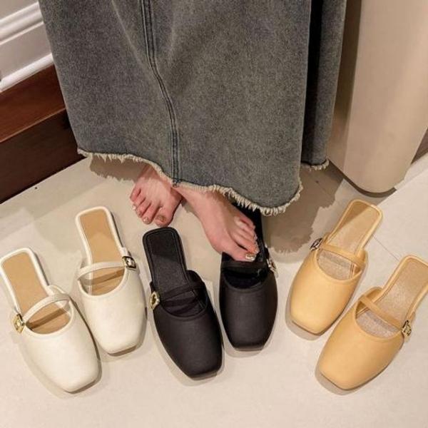 LND 플랫 하프 뮬 8837 발편한 쿠션 슬리퍼 샌들 여성