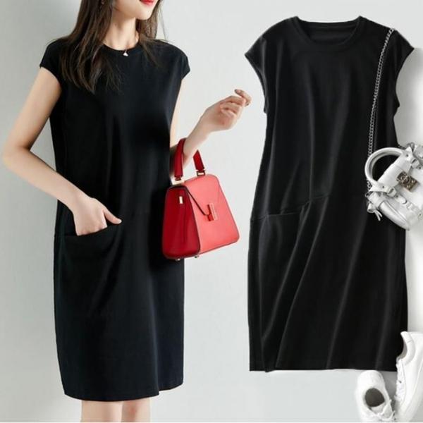 여자 캡소매 반팔원피스 여름 주머니 쿨 롱원피스