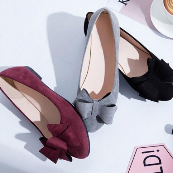 플랫슈즈 단화 여성 리본 스웨이드 플랫단화 로퍼 구두 F708