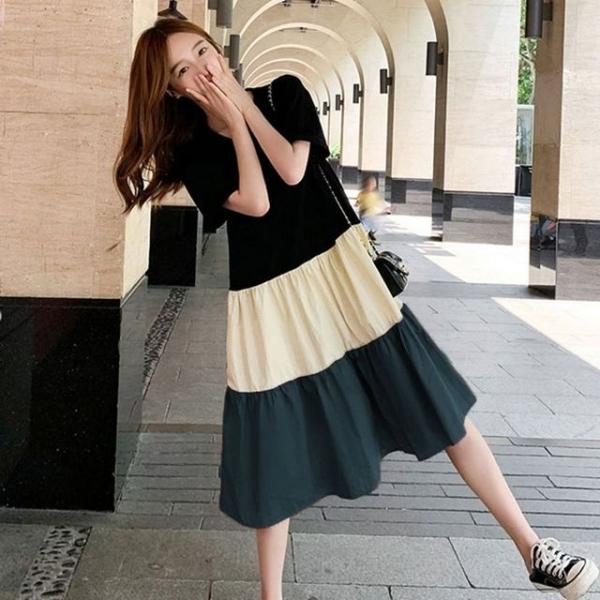 배색 여름 원피스 휴양지 바캉스 여성 반팔 롱 원피스