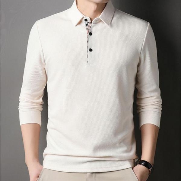 남성 긴팔 와플 티셔츠 패션 체크 카라티