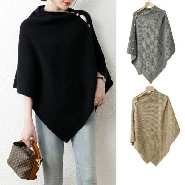 무지 니트 망토숄 케이프 어깨덮개 단추 여성 겨울숄
