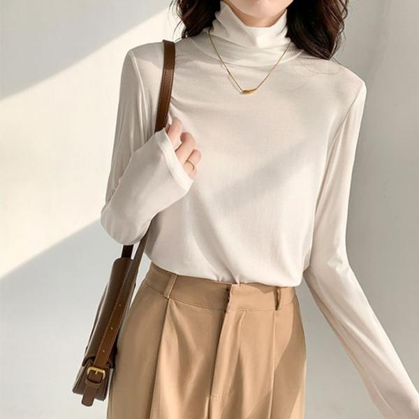 여성 5색 코튼 데일리 스팔 목 폴라티셔츠