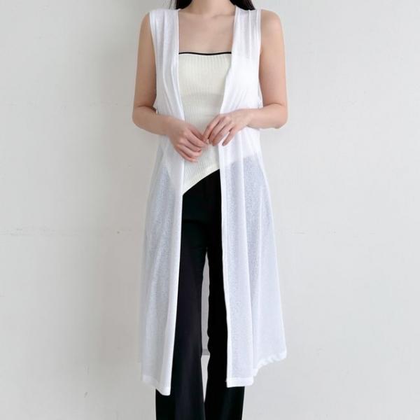 빅사이즈 여성 여름 시스루 롱 조끼 스판 국내생산