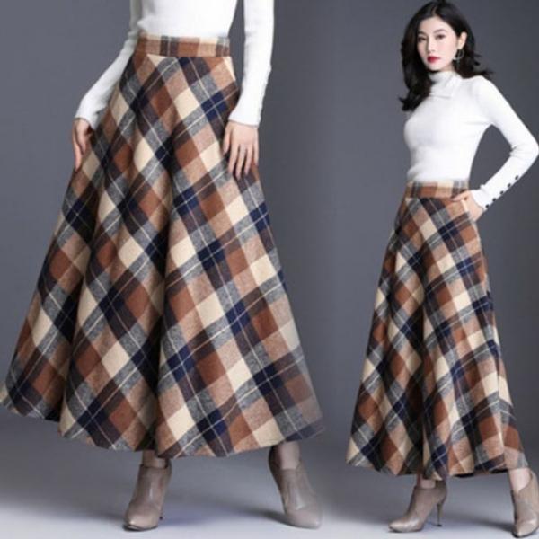 은창)체크 패턴 모직 무드 스커트 치마 가을 겨울