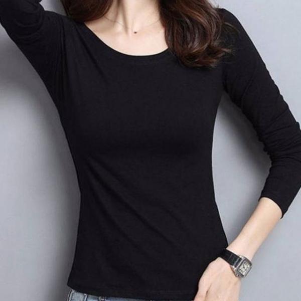 여자 기본 브이넥 라운드넥 긴팔 티셔츠 블랙 화이트