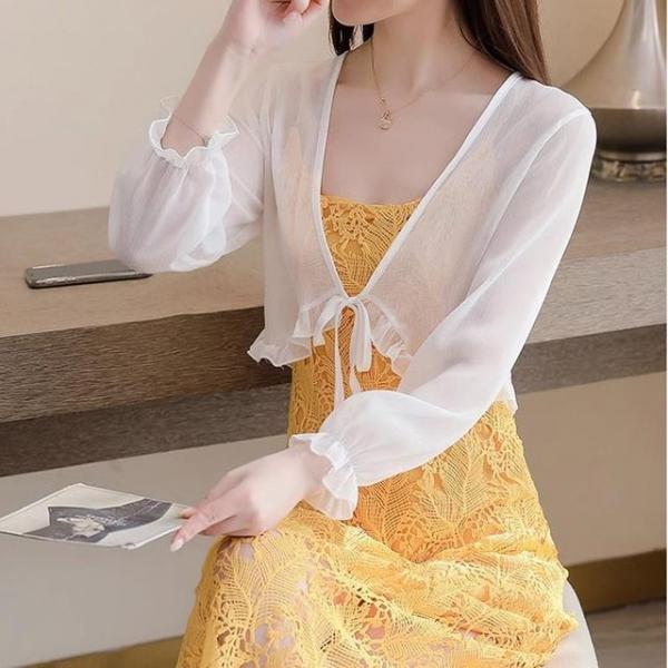 프릴 여름 가디건 긴소매 코트 원피스 여성 자켓