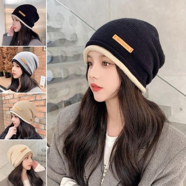 여성 가을 겨울 니트 양모 세련된 레이어드모자 비니