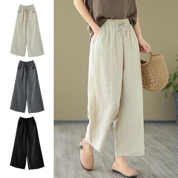 여성 와이드팬츠 여름 긴바지 린넨 통바지 밴딩팬츠
