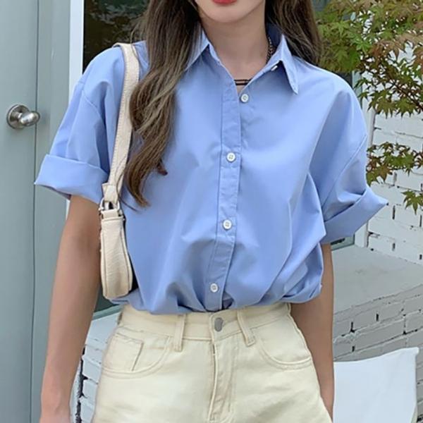 여성 2컬러 학생 직장인 여름 반팔 카라 셔츠 남방