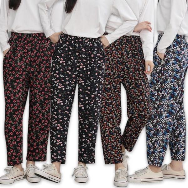 여성 꽃무늬 기모바지 융털 몸빼바지 겨울 작업복