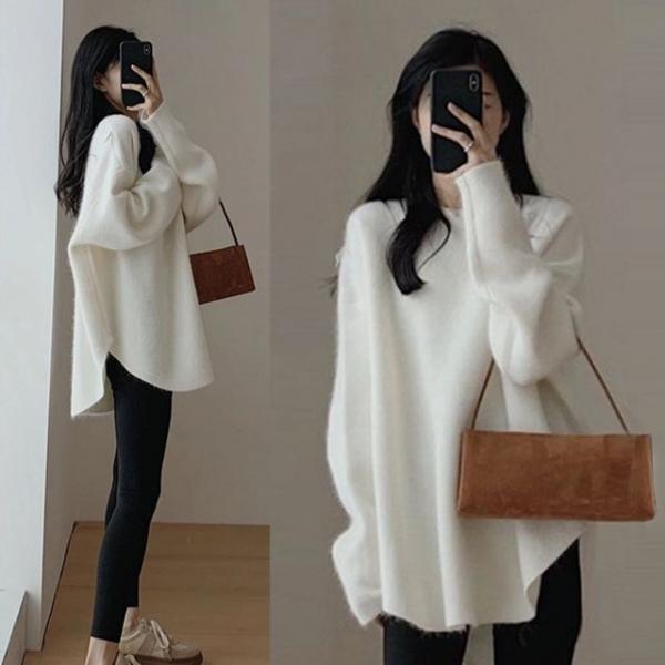 여성 루즈핏 라운드넥 긴팔 롱 니트 HH-E32