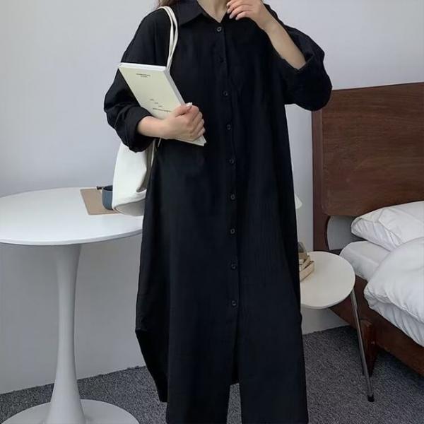 여자 오버핏 롱 셔츠원피스 카라 빅사이즈 소프트린넨
