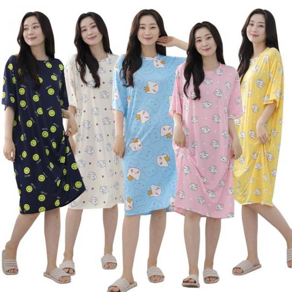 여성 쿨 냉감 아이스 반팔 원피스 잠옷 빅사이즈 ops