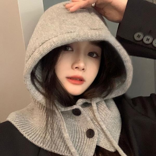 니트 후드 넥워머 바라클라바 170g 겨울 방한 보온 페이크 모자 레이어드 워머