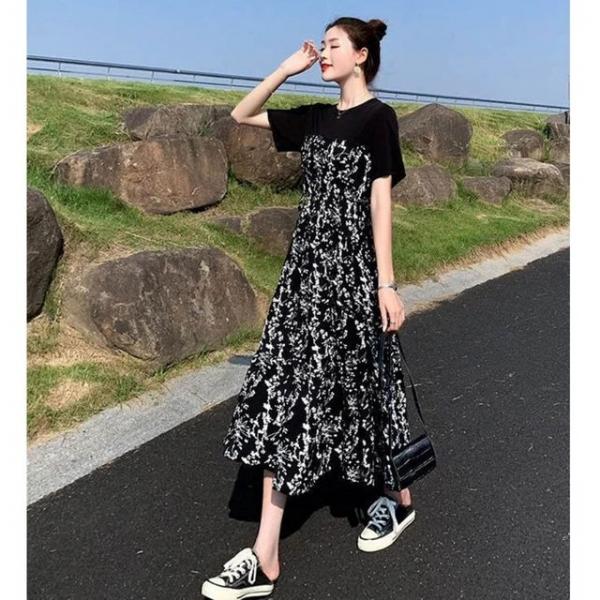 여름 여행 데일리 여성 꽃무늬 레이어드 반팔 원피스
