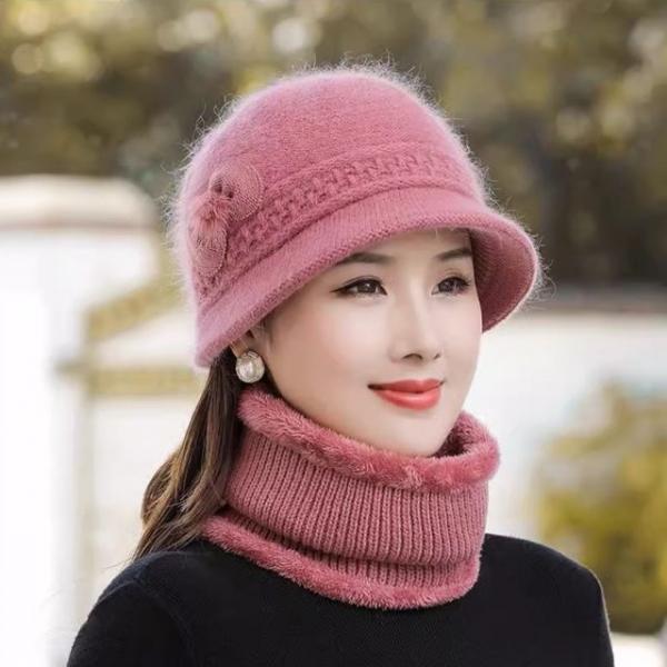 러블리 중년 여성 겨울 모자 벙거지 리본 니트 버킷햇