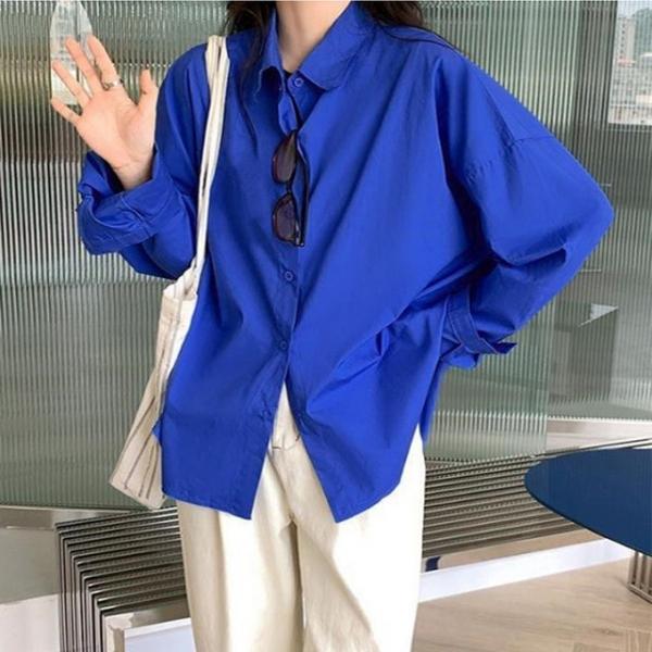 청량한 블루 루즈핏 차르르 여성 남방 셔츠 오버핏