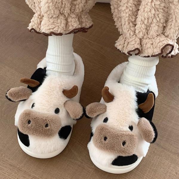 2500배송 얼룩소 여성슬리퍼 인형 털슬리퍼 털실내화 겨울 방한 보온 털신 거실화