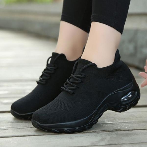 여성 에어 워킹화 키높이운동화 스니크즈 올블랙